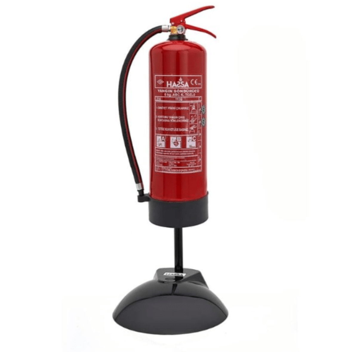 Çeşitli tip ve boyutlarda yangın tüpleri için farklı tasarımlara sahip yangın tüpü ayaklıkları.