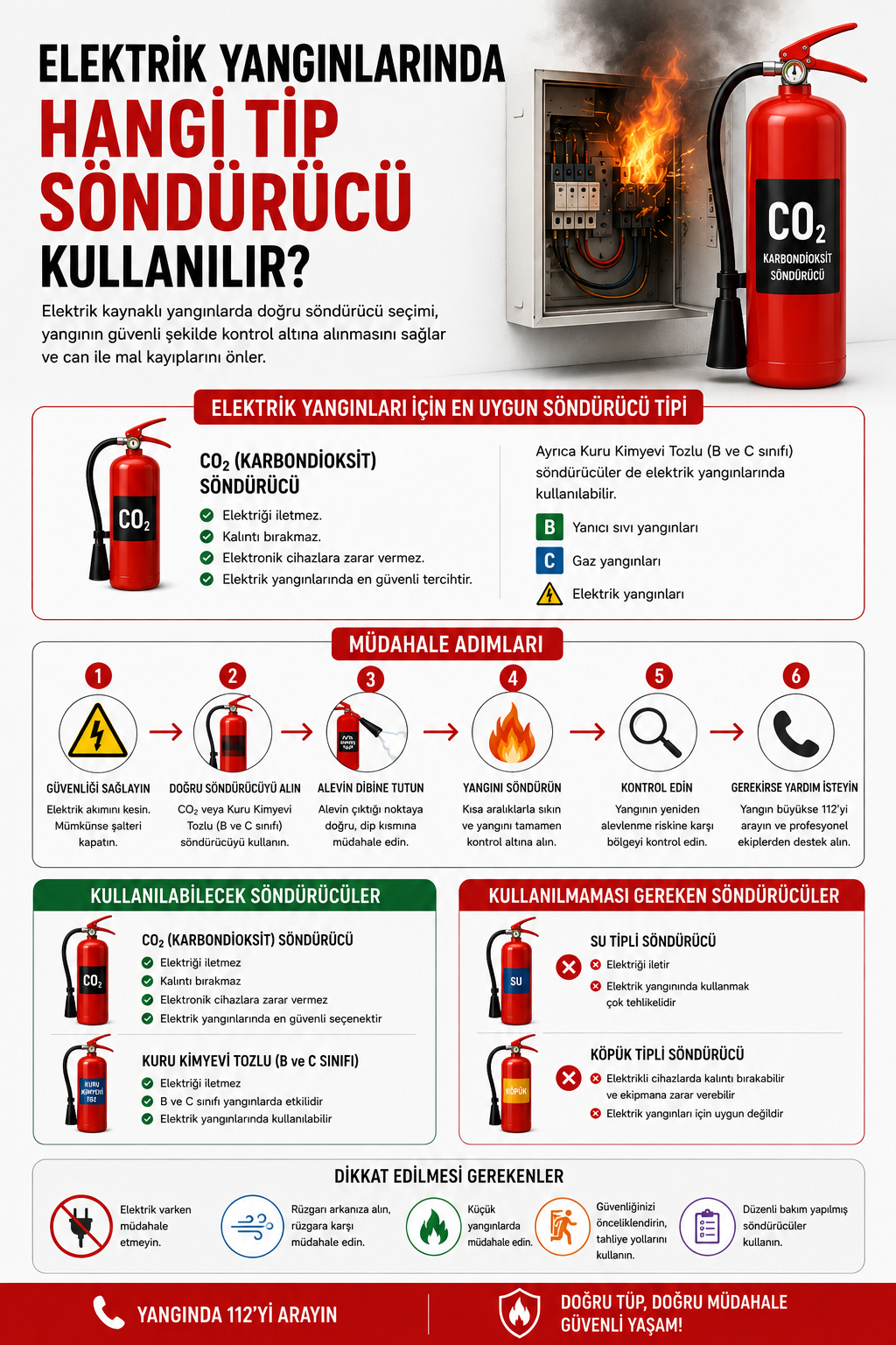 Elektrik Yangınlarında Hangi Tip Söndürücü Kullanılır